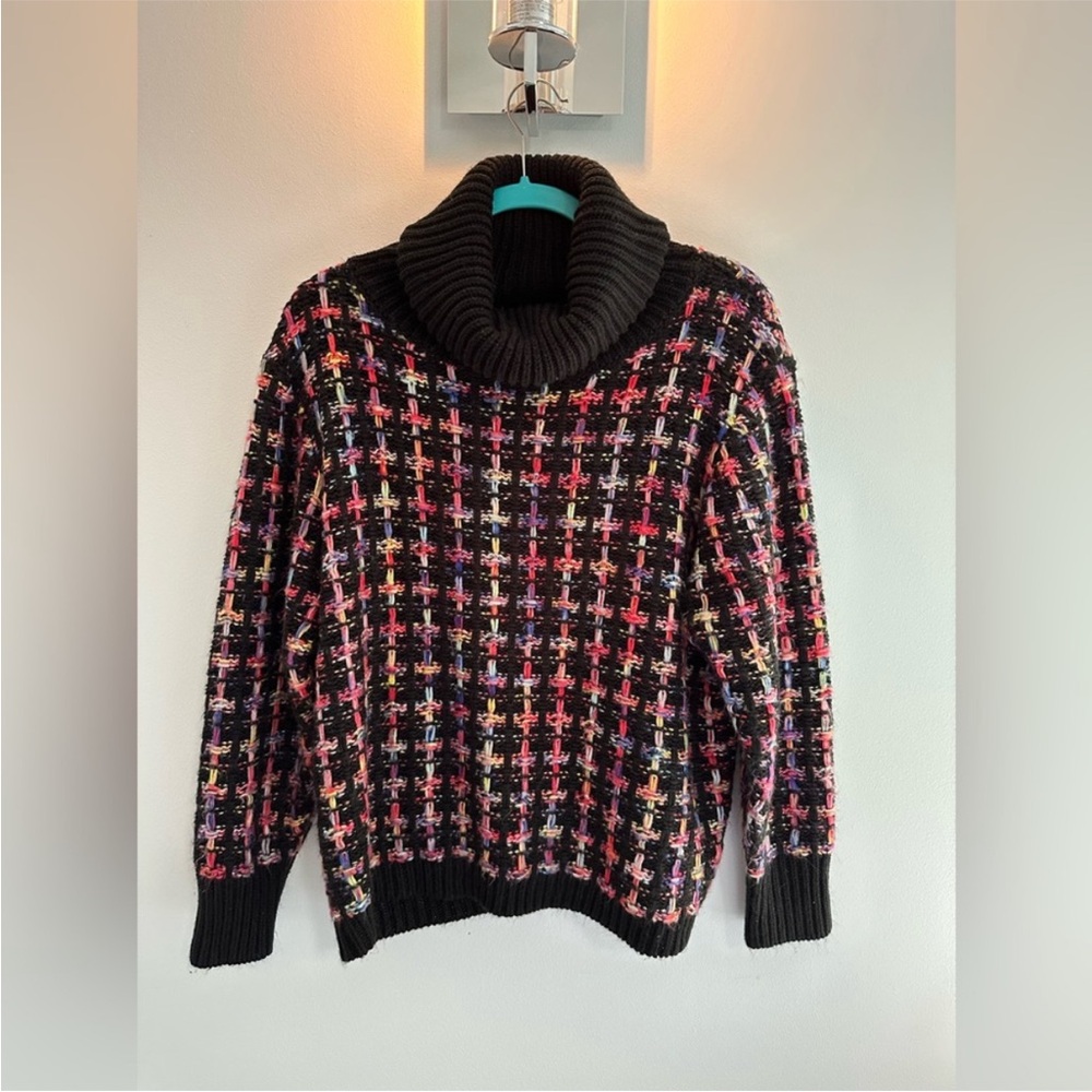 Multi-Color Turtleneck Sweater with Ribbed Trim